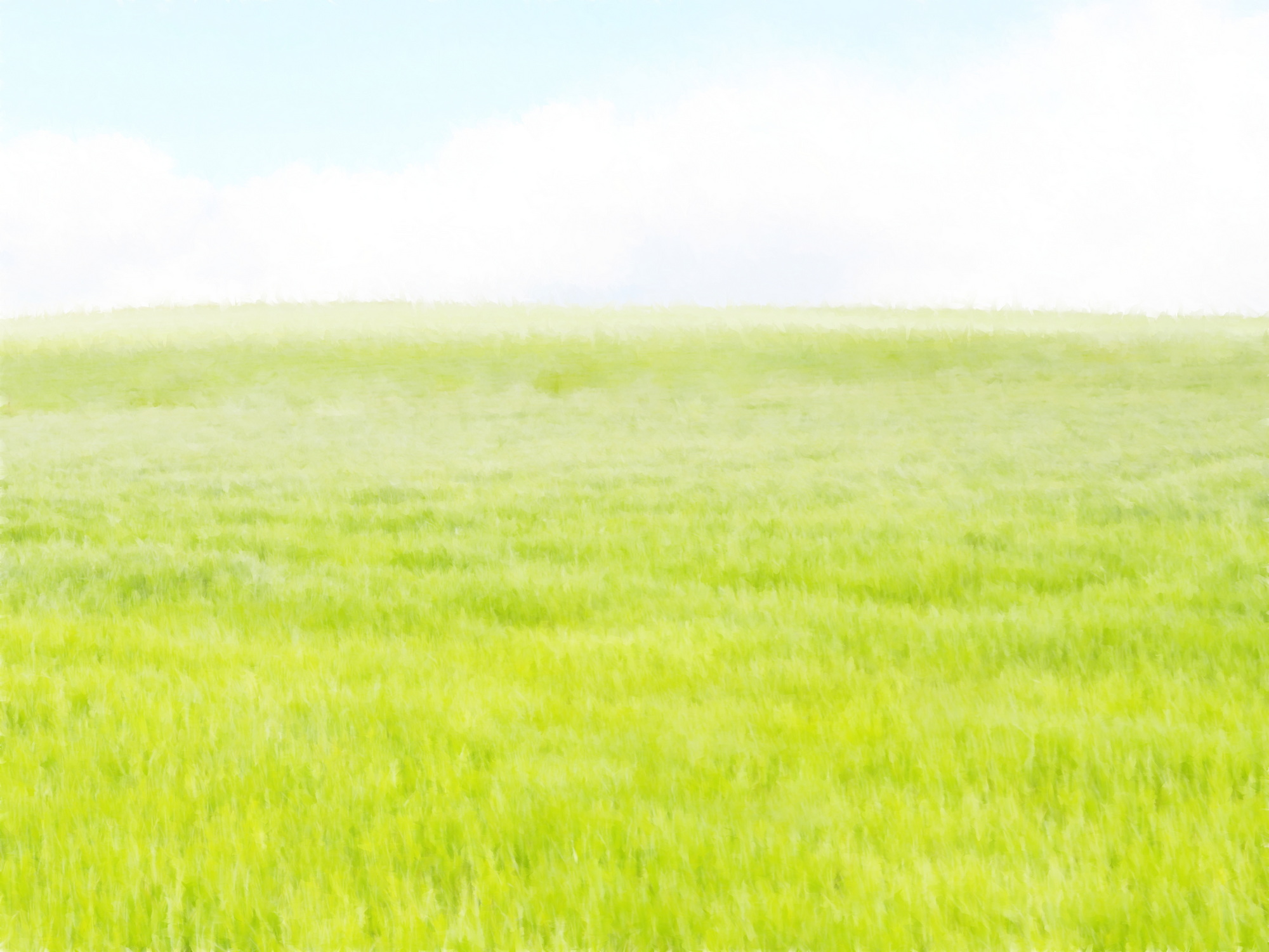 緑の草原と青空の水彩画