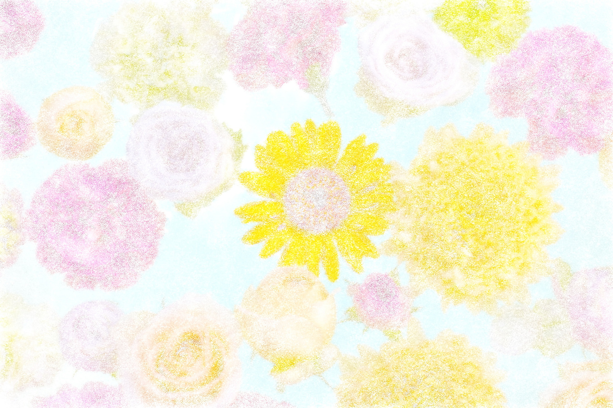 水彩の点描で描いた花