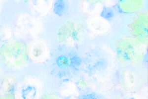 青いガーベラと白いバラの水彩スケッチ
