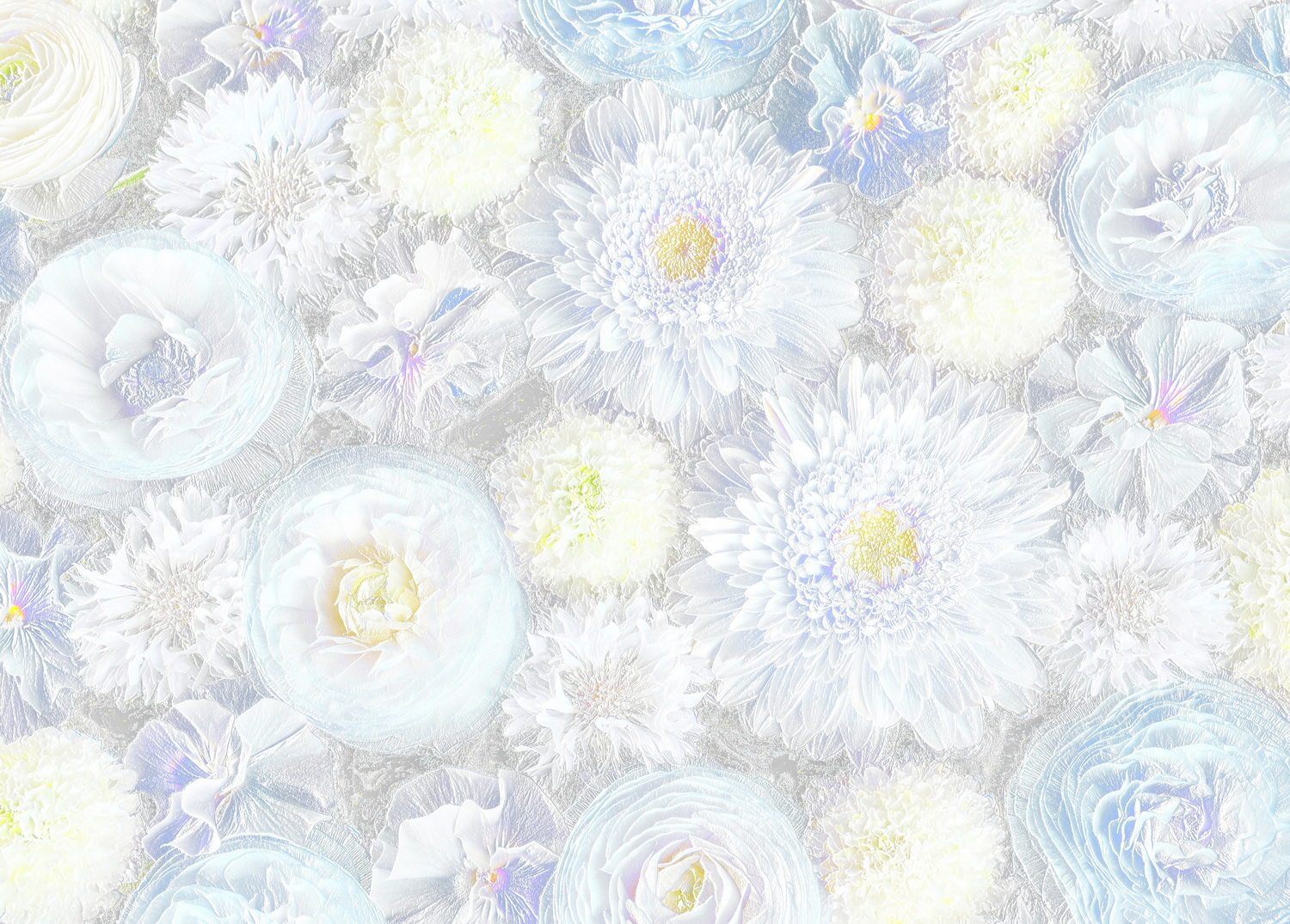 青と白の花のレリーフ