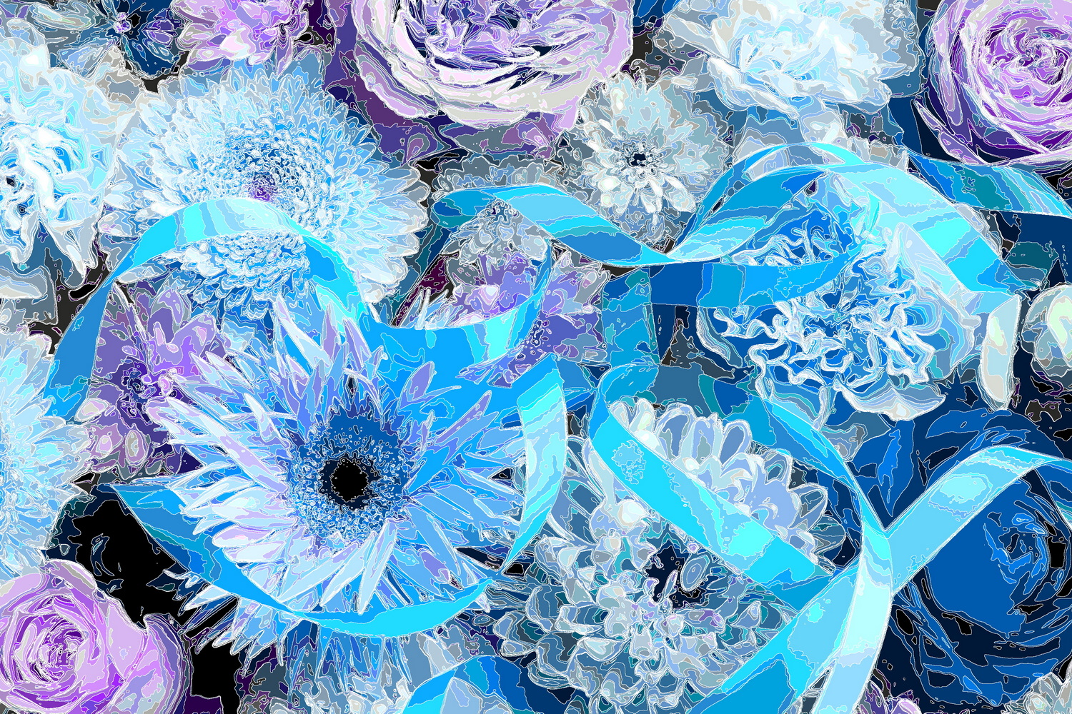 青い花とリボン